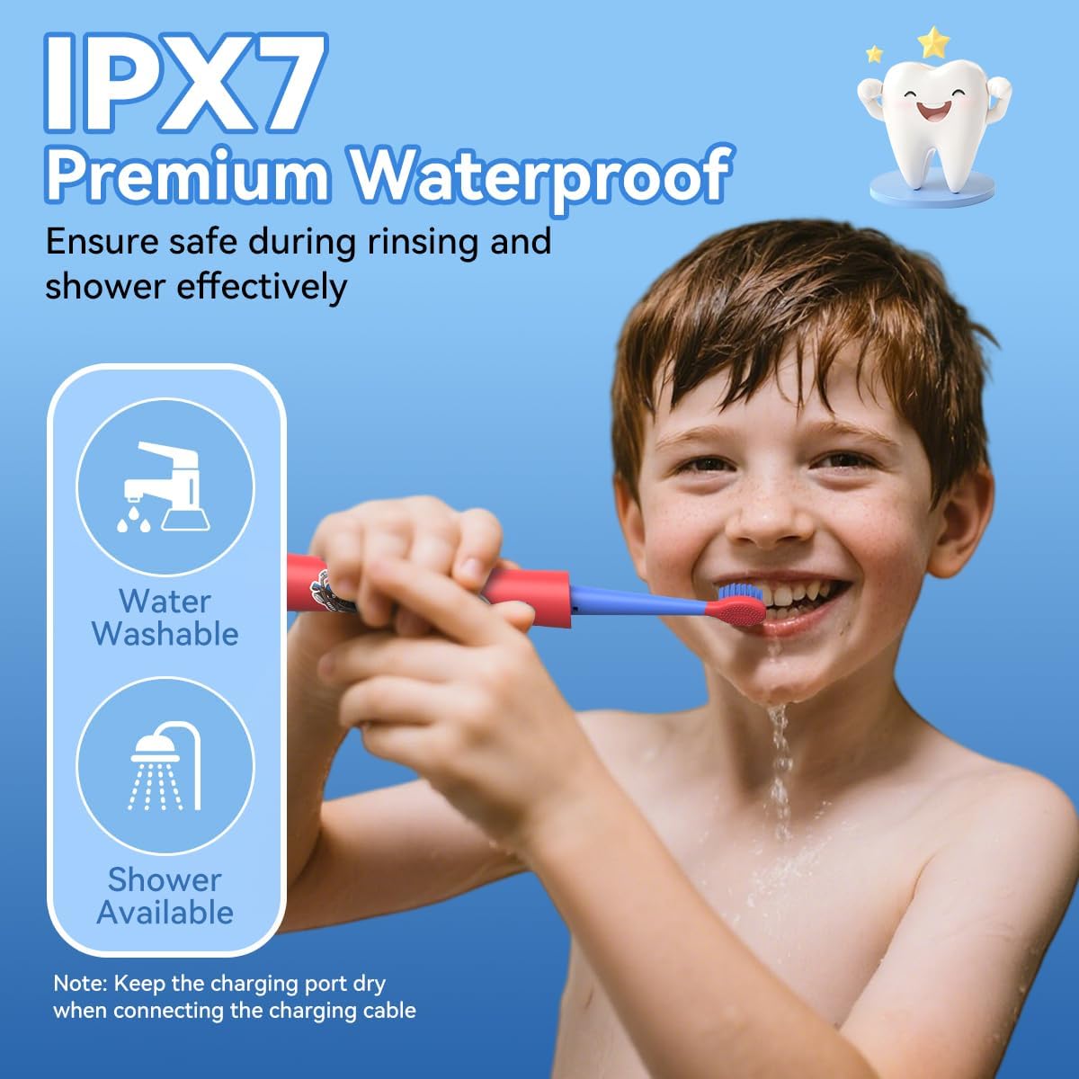 JTF Kids Electric Toothbrush Rechargeable: Sonic Tooth Brush with Smart Timer 5 Brushing Modes 4 Soft Small Brush Heads DIY Sticker and IPX7 Waterproof, Portable Children Toothbrushes for Boy, Ages 3+