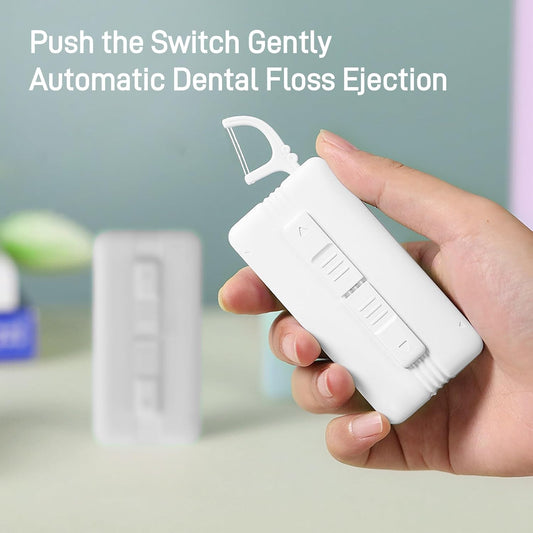 Holy Rose Portable Dental Floss Picks Dispenser 3 Case, Dual-Line Flossers – Travel Teeth Cleaning Holder - Mint Flavor Flossing Toothpicks Effective Oral Care Tool (White)