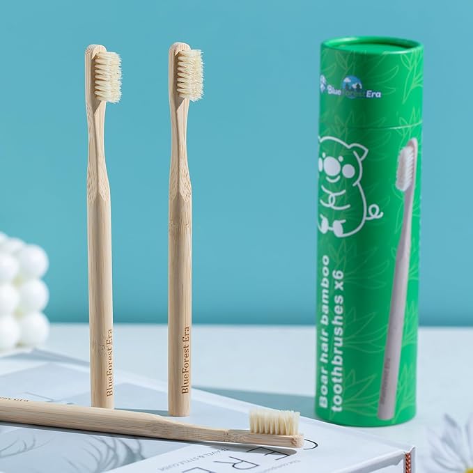 Boar Bristles & Bamboo Toothbrush, Premium Boar Bristle Toothbrush for Adult, Plastic & Nylon Free, Eco-Friendly Natural Biodegradable Compostable Bamboo Tooth Brushes 6 Pack