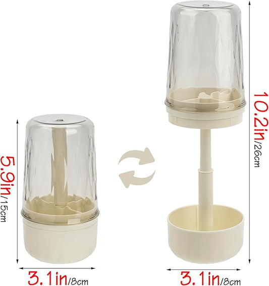 Toothbrush Holder Stand with Cup/Cover, Adjustable Height Toothbrush Organizer with 3 Slots, Portable for Bathroom, Travel, Camping (White)