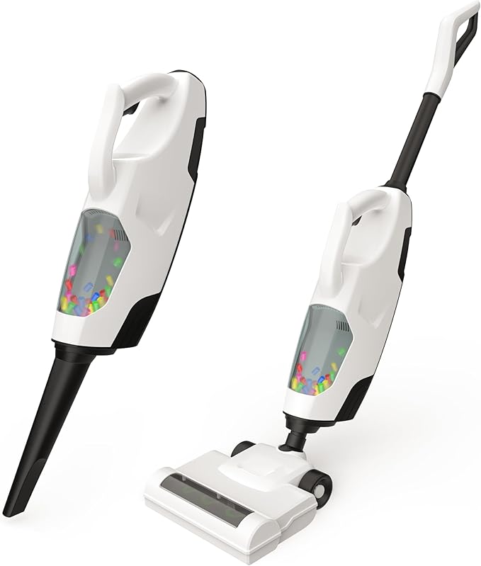 Toy Choi's 2-in-1 Kids Vacuum That Really Works - Toy Vacuum for Toddlers with Sound Effects, Pretend Play Kids Vacuum Cleaner, Household Housekeeping Toys for Boys Girls (White)