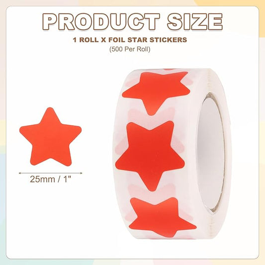 PATIKIL Star Stickers Roll 1 Inch(25mm), 500pcs Reusable Self-Adhesive Star Labels for Reward Behavior Chart Teachers Business Decorating Wedding DIY Crafts, Red