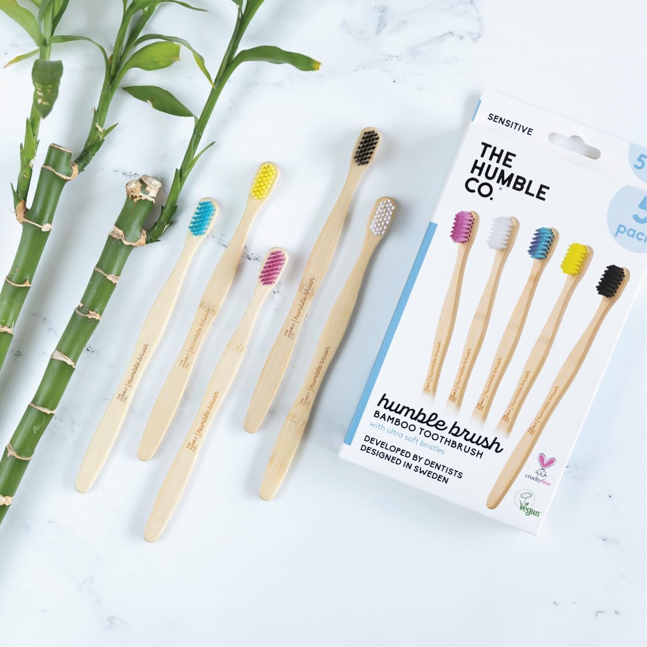 The Humble Co. Bamboo Toothbrushes (5pk) – Toothbrushes for Superior Oral Care, Dental Hygiene, and Gum Care, BPA Free (Ultra Soft Bristles)