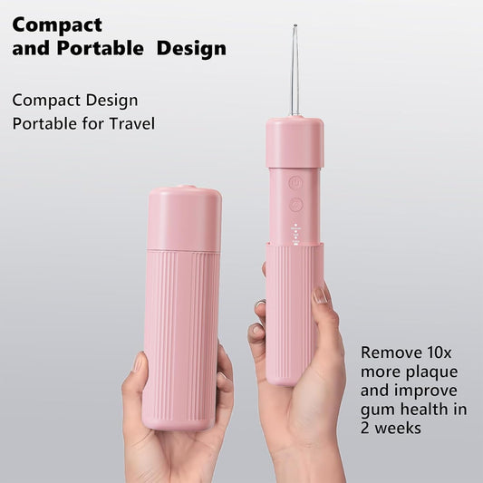 Portable Mini Water Flosser, Oral Irrigator Water Teeth Cleaner Pick with Telescopic Water Tank,3 Modes & IPX7 Waterproof, Home & Travel (Pink)