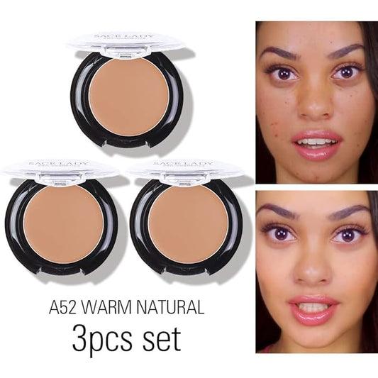 3 Pack Full Coverage Concealer Cream Makeup, Waterproof Matte Smooth Concealer Corrector Long Wearing for Dark Spot Under Eye Circles Cover (3×5g/0.18Oz, #52 Warm Natural)