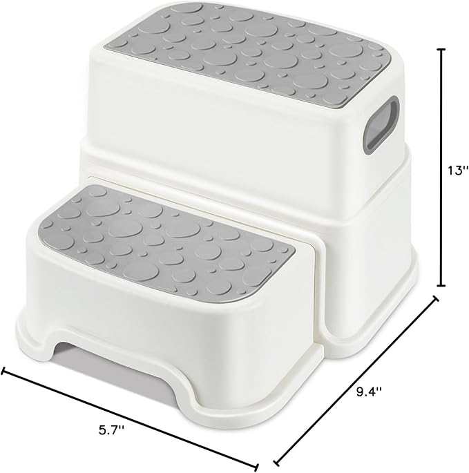 WELSPO 2 Step Stool for Kids, Toddler Step Stool for Bathroom, Kitchen, Bedroom, Living Room, Non-Slip Toddlers Toilet Potty Stool with Handles Baby Child Kid Plastic Poop Stools(Gray)