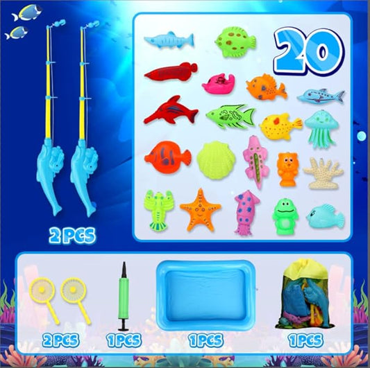 TOY Life 2-Player Magnetic Fishing Game for Kids 3-5 - Toddler Fishing Pole Set with Fish Toys - Bath & Pool Toys - Water Table Accessories - Educational Fishing Toy Rod for Boys Girls
