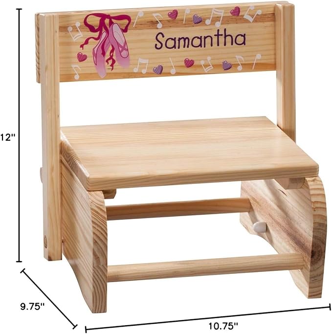 Custom 2-in-1 Children's Step Stool and Chair, Customized with Kid’s Name, Ballerina Design
