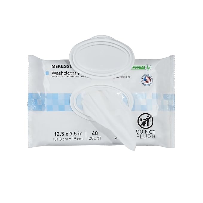 McKesson Washcloth Wipes for Adults, Unscented (3 Pack, 144 Washcloths) Disposable Wash Cloths for Body - Fragrance-Free No-Rinse Formula - Good for Incontinence and Elderly - 48 Wipes Per Pack