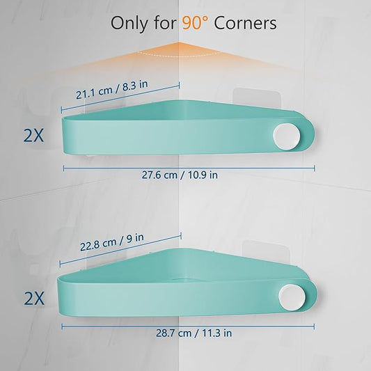 Sotfamily Shower Caddy Corner, 4 Pack Adhesive Corner Shower Shelves for Bathroom Organizers and Storage, Rust Free Plastic Rack for Bathroom Accessories & Decor, Turquoise