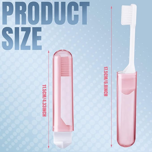 Patelai 4 Pcs Travel Toothbrush Set, Soft Bristle Mini Foldable Tooth Brush with Case, Individually Wrapped Small Portable Travel Size Toiletries Stuff for Camping (Mailard Color)