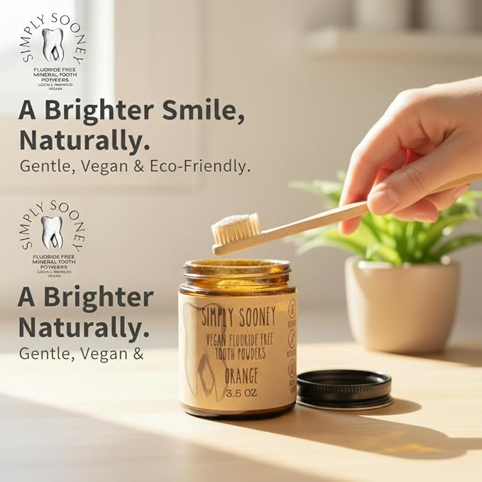 Simply Sooney Remineralizing Vegan Fluoride Free Tooth Powder Peppermint Formula I Glass Jar I Stronger Teeth I Fresh Breath I with Xylitol I Organic Ingredients