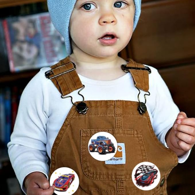 600Pcs Monster Truck and Race Car Stickers for Kids 1.5 Inch Car Stickers for Kids Boys Race Car Party Favors Birthday Decoration Supplies Reward Stickers