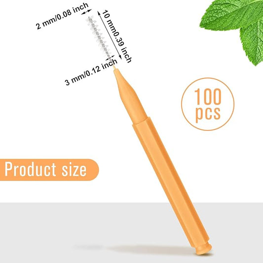 Patelai 100 Pieces Braces Brush for Cleaner Interdental Brush Toothpick Dental Tooth Flossing Head Oral Dental Hygiene Flosser Toothpick Cleaners Tooth Cleaning Tool(Orange,Ideal Size)