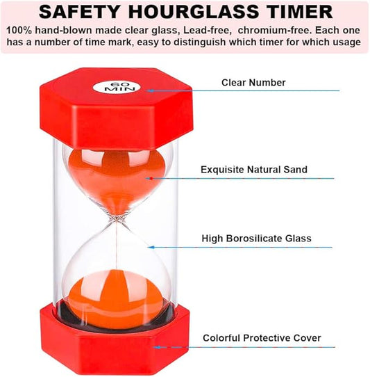 Hourglass Sand Timer 5 Minute: Plastic Sand Clock 5 Minutes, Large Red Sand Watch 5 Min, Colorful Hour Glass Sandglass Timer for Kids, Games, Classroom, Kitchen, Decoration