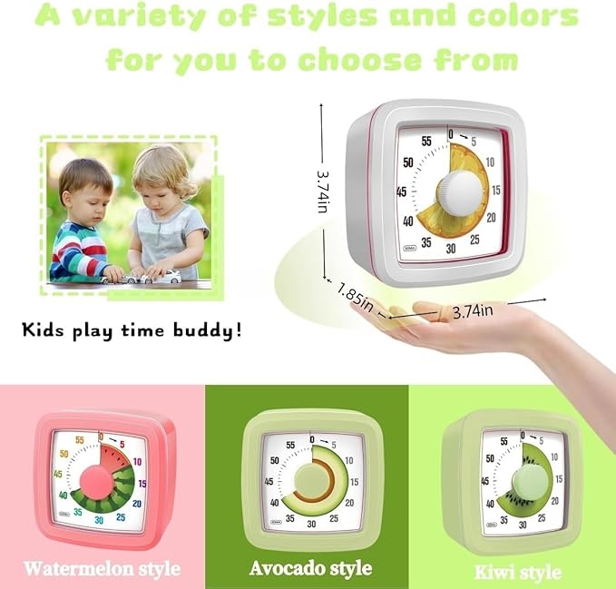 Kids Visual Timer for Kitchen,Classroom,Cooking,Learning,Bedroom,Office, 60-Minute Countdown Pomodoro Timer for Kids with Autism ADHD (Watermelon Style)