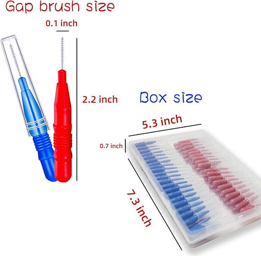 GOUWEIBA 100 pcs Braces Brush Disposable Interdental Brush Toothpick Dental Tooth Flossing Head Oral Dental Hygiene Flosser Dental Hygiene Flosser Tooth Cleaning Tools Oral Flossing Head (Blue+Red)