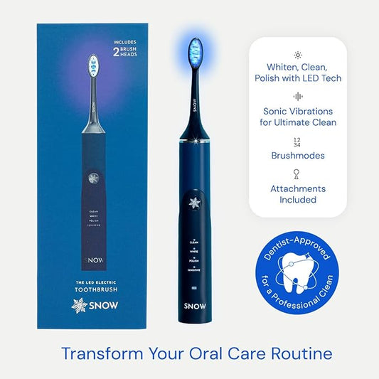 SNOW LED Whitening Electric Toothbrush | Dentist-Designed Electric Toothbrush for Adults | Sonic Technology, LED Light, Modes, Timer, Rechargeable Plaque Removal & Teeth Whitening Polar Blue Gen2