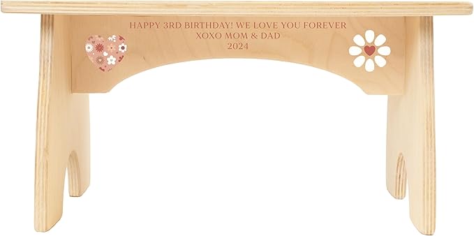 Daisy Step Stool for Toddlers- Personalized Wood Kids Step Stool with Name for Kitchen Sink, Bathroom, Potty Training, Toilet, Kitchen Sink- Sturdy and Safe- Made in USA by BloomOwl (Daisy)