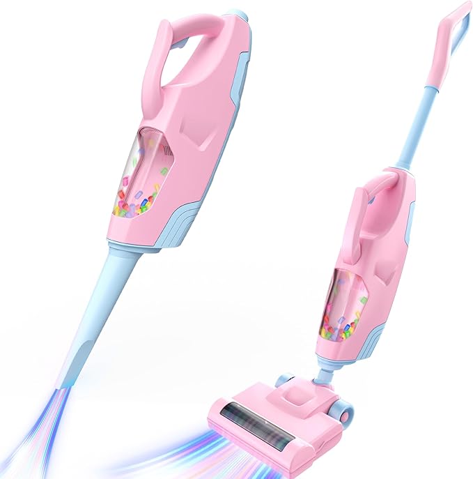 Toy Choi's 2-in-1 Kids Vacuum That Really Works - Toy Vacuum for Toddlers with Sound Effects, Pretend Play Kids Vacuum Cleaner, Household Housekeeping Toys for Boys Girls (Pink)