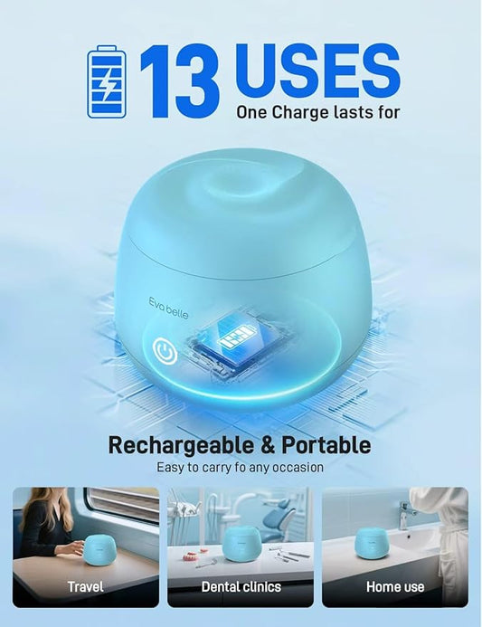 Ultrasonic Retainer Cleaner, EVA BELLE Denture Retainer Cleaner Machine, Tooth Cleaner for Oral Dental Care, Portable Rechargeable Dental Cleaning Pod for Night Guards, Braces, Aligner, Jewelry