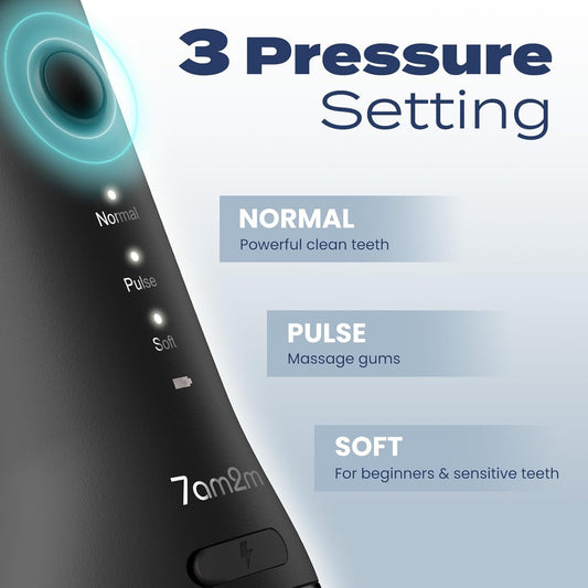 7AM2M Portable Water Flosser Cordless, Water Flosser with 3 Modes and 2 Jet Tips, USB C Rechargeable, IPX7 Waterproof, Dental Water Flosser for Travel and Home Use (Black)