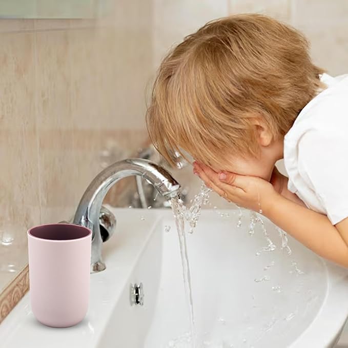 4 Pieces Plastic Bathroom Tumblers, PNDID Unbreakable Toothbrush Cup, Plastic Mouthwash Cup Toothbrush Holder (Light Gray, Dark Blue, Light Pink, Light Blue)