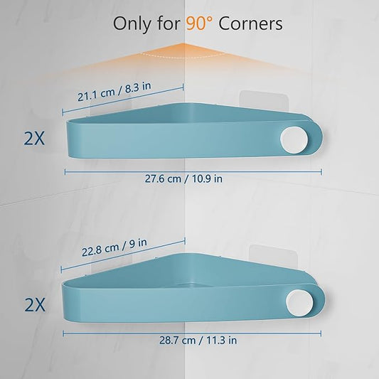 Sotfamily Shower Caddy Corner, 4 Pack Adhesive Corner Shower Shelves for Bathroom Organizers and Storage, Rust Free Plastic Rack for Bathroom Accessories & Decor, Light Blue