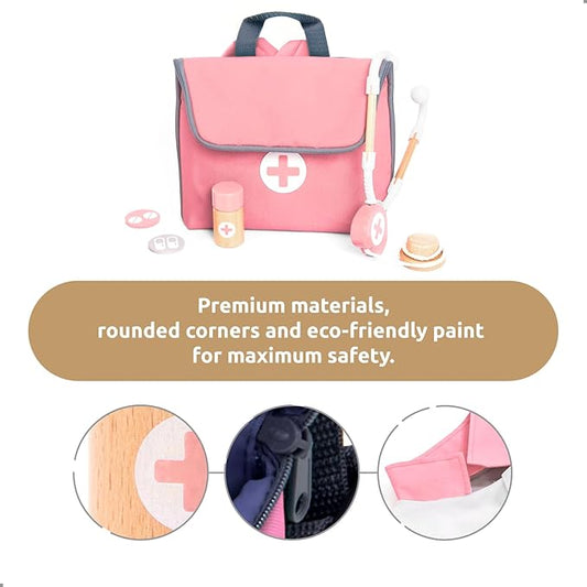 UMU® Wooden Doctor Kit for Kids – Doctor & Dentist Play Set for Toddlers with Dr Coat, Stethoscope, Tooth Model & More – Dress Up & Pretend Play – Medical Toy for Girls Ages 3 4 5 6