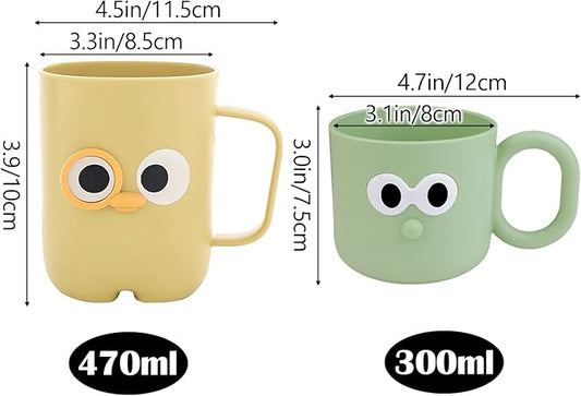 4 Pcs Cute Cartoon Bathroom Tumbler Cups, Unbreakable Reusable Toothbrush Holders, Plastic Household Drinking Cups, Dishwasher Safe Water Mugs for Kids Couples Friends (2 Large + 2 Small)