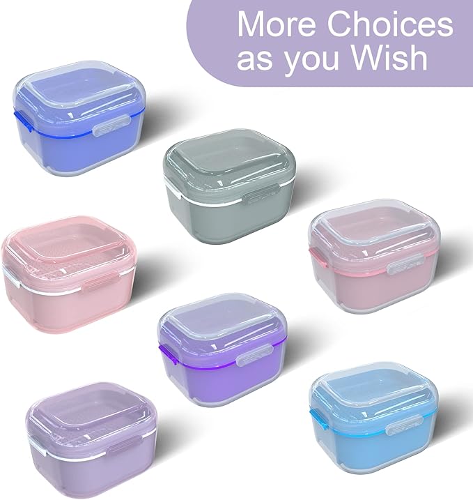 ARGOMAX Denture case, Denture Cup for Soaking dentures(Not Leak-Proof), Thorough Cleaning of dentures, Retainer, Mouthguards, Clear Braces (Purple).
