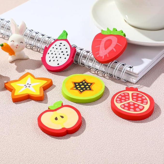 Kleeblatt Large Fruit Erasers for Kids Bulk, 36 PCS Big Fun Desk Pets for Kids Classroom, Treasure Box Prizes,Party Favors for Kids Goodie Bags, Back to School Gifts for Students