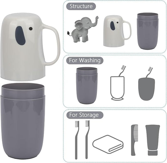 Toothbrush Travel Case, Removable and Portable Toothbrush Holder Cup, Use for Travel, Hiking,Camping, School, Bathroom, Cute and Playful Elephant Styling for Kids and Teens (White)