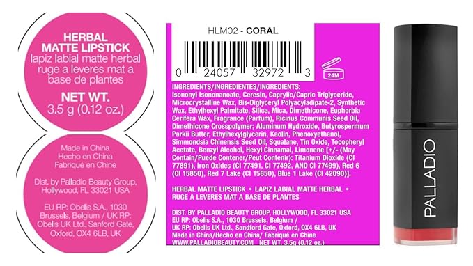 Palladio Herbal Matte Lipstick, Coral, Creamy and Full Coverage Long Lasting Matte Lipstick