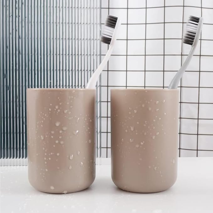 Round Plastic Toothbrush Cup Couple Mug Creative Household Toothbrush Holder Simple wash Cup mouthwash Cups. (Brown & Brown)