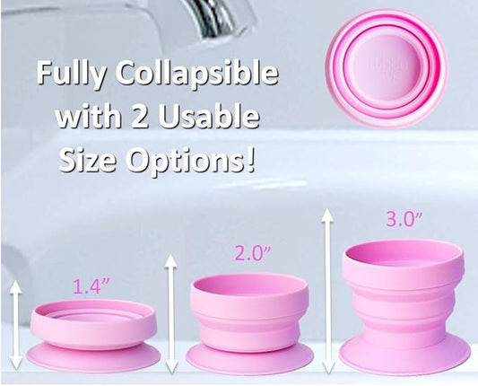 TubbyCup Baby Bath Rinse Cup, Collapsible & Convenient Space Saving Bath Cup with Suction Base, Sticks to Tub or Tile. Soft, Flexible, Makes Bath Time Safe & Fun. BPA-Free Non-Toxic Patented! (Pink)