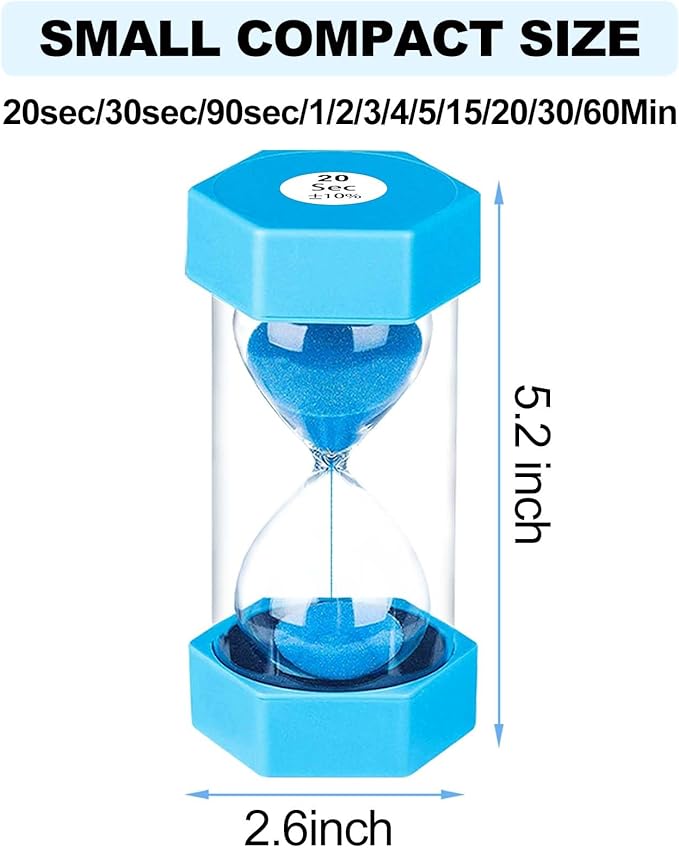 20 Second Sand Timer Hourglass, SuLiao Unbreakable Blue Sandglass 20 Sec, Small Sand Clock 20 Second, Plastic Hour Glass Timer for Kids, Games, Classroom, Kitchen, Decor