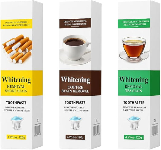 Whitening Toothpaste 3 Pack, Removes Coffee Tea and Tobacco Stains, Fluoride-Free Toothpaste for Sensitive Teeth, Enamel Repair & Deep Clean Mint Fresh Breath