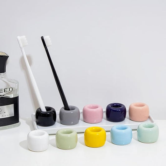 AirMoon Mini Ceramic Toothbrush Holder for Bathroom - Midnight Blue Small Countertop Organizer, Easy Clean Toothbrush Stand, Suit for Electric Toothbrush Head, Pens & Coffee Spoon, Pack of 2