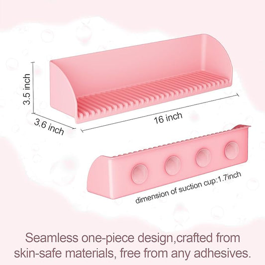 Tub Splash Guard for Kids - Silicone Tub Water Splash Guard with 4 Suction Cups for Kitchen Sink, Bath Toy Tray Holder, Tub Shelf for Kids, Bathroom Accessories for Children & Toddler, 1Pack, Pink