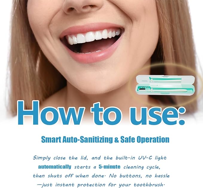 UV-C Toothbrush Sanitizer Case for Travel, Portable Sanitizer and Holder Universal Fits Electric and Manual Brush Heads, Smart Automatic Operation