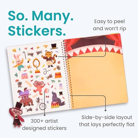 Cupkin Circus Show Activity Set for Kids, Side by Side Sticker Collection, Toddler Travel Essentials, 300+ Circus-Themed Stickers + 8 Play Scenes and Coloring Pages, Small Activity Pack