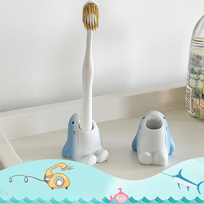 Cute Animal Toothbrush Holder - Shark Pen Pencil Holder,Mini Resin Freestanding Storage Base for Box Pen Brush Toothpick Desktop Storage Container, Washroom Office Organizer Accessories (Shark)