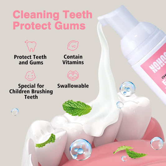 NOHOO Fluoride Free Foam Toothpaste Kids Fruit Flavour,Natural Training Toothpaste for Baby Toddler Children Oral Cleaning and Cavity Protection(Peach + Cantaloupe)