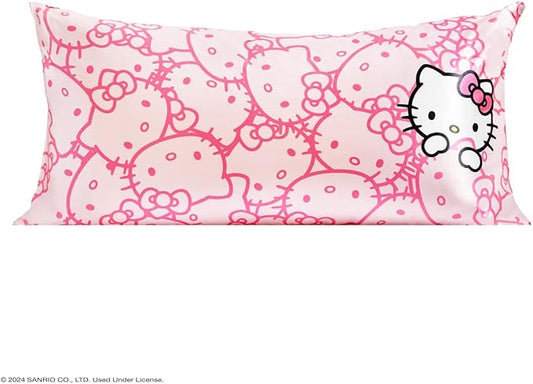 Kitsch x Hello Kitty (Pink Kitty Faces) - Satin Pillowcase with Zipper for Hair and Skin, Softer Than Silk, Smooth Cooling Pillow Covers, Machine Washable, King Size (19x36)