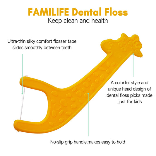 FAMILIFE Kid's Dental Floss Picks, Unflavored Tooth Pick Flossers Children with Portable Travel Cases Refills Pack, 204 Pcs