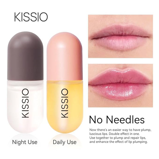 KISSIO Lip Plumper Set,Natural Lip Plumper,Lip Care, Lip Plumper Gloss,Lip Moisturizing Beautiful,Day Ues And Night Ues Set(2PCS)