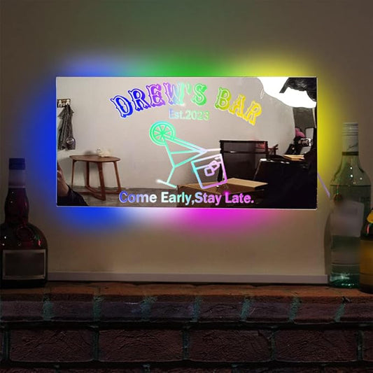 Custom LED Name Mirror Light - Multi Colour Lighting, Bar, Barber Shop Decor