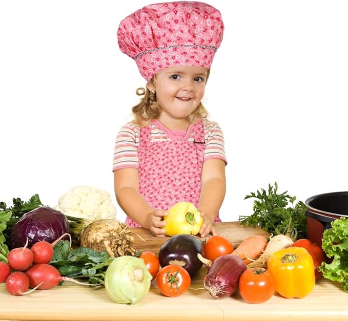 Kids Apron and Chef Hat Set, Adjustable Cotton Child Aprons with 2 Pockets Cute Girls Boys Kitchen Bib Aprons for Cooking Baking Painting