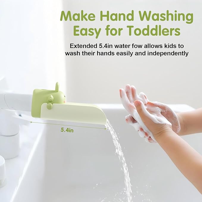 Faucet Extender Silicone Faucet Extender Temperature Sensitive for Toddlers Silicone Sink Extender Babies Kids Children (Green/Happy Rabbit)